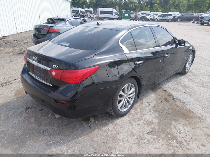 2014 Infiniti Q50 VIN JN1BV7APXEM690275 IAAI salvage auction — SIDE, Clear (Oklahoma), sold $1,300 on 2026-10-04 (photo 4)