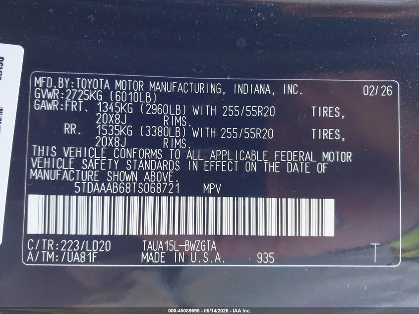 2026 Lexus Tx VIN 5TDAAAB68TS068721 IAAI salvage auction — LEFT FRONT, Salvage (Michigan), sold $23,200 on 2026-07-30 (photo 9)
