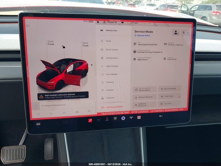 2026 Tesla Model y VIN 7SAYGDEE4TA387961 IAAI salvage auction — FRONT END, Rebuildable (Florida), sold $21,200 on 2026-07-23 (photo 7)