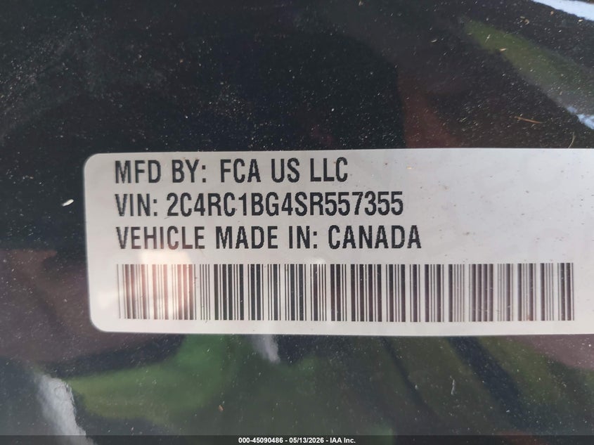 2025 Chrysler Pacifica VIN 2C4RC1BG4SR557355 IAAI salvage auction — FRONT END, Original (Texas), sold $25 on 2026-08-01 (photo 9)