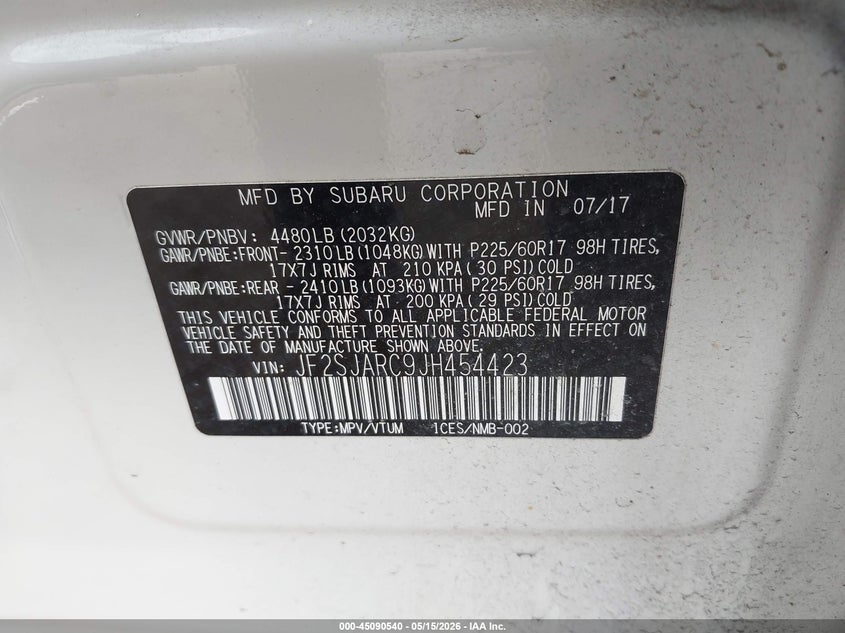 2018 Subaru Forester VIN JF2SJARC9JH454423 IAAI salvage auction — FRONT END, Salvage (Montana), sold $1,800 on 2026-07-29 (photo 9)