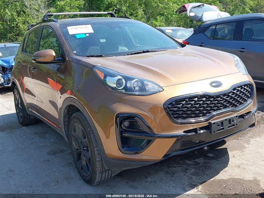 2021 Kia Sportage VIN KNDP6CAC9M7857678 IAAI salvage auction — HAIL, Salvage (Kansas), sold $5,825 on 2026-07-29 (photo 1)