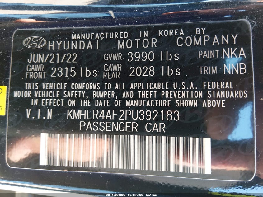 2023 Hyundai Elantra VIN KMHLR4AF2PU392183 IAAI salvage auction — FRONT END, Original (Texas), sold $1,600 on 2026-07-28 (photo 9)