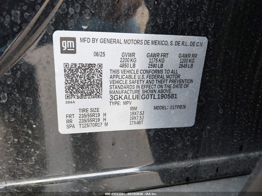 2026 Gmc Terrain VIN 3GKALUEG0TL190581 IAAI salvage auction — RIGHT SIDE, Salvage Title, sold $10,450 on 2026-09-01 (photo 9)