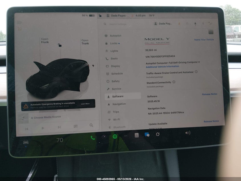 2023 Tesla Model y VIN 7SAYGDEF3PF825404 IAAI salvage auction — UNKNOWN, Clear (South Carolina), sold $12,600 on 2026-07-19 (photo 7)