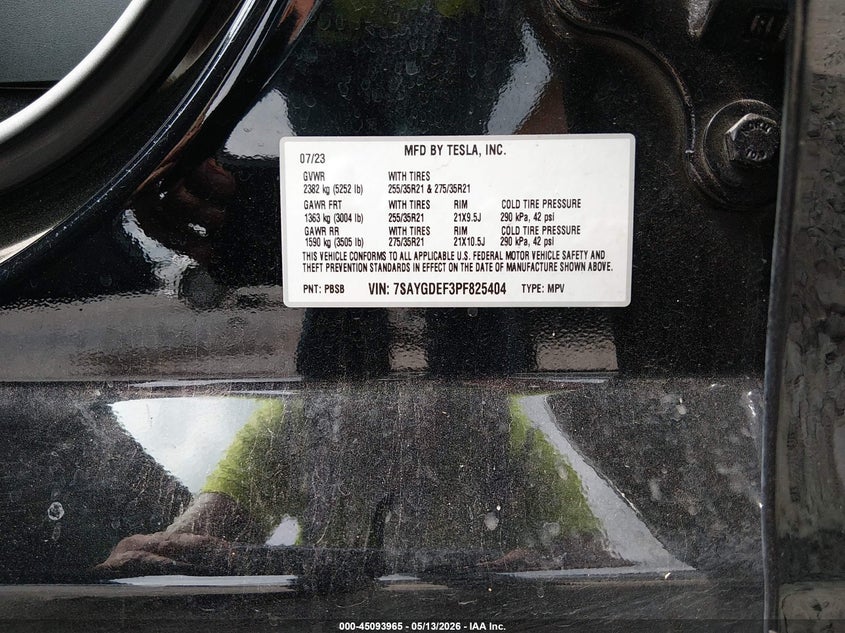 2023 Tesla Model y VIN 7SAYGDEF3PF825404 IAAI salvage auction — UNKNOWN, Clear (South Carolina), sold $12,600 on 2026-07-19 (photo 9)