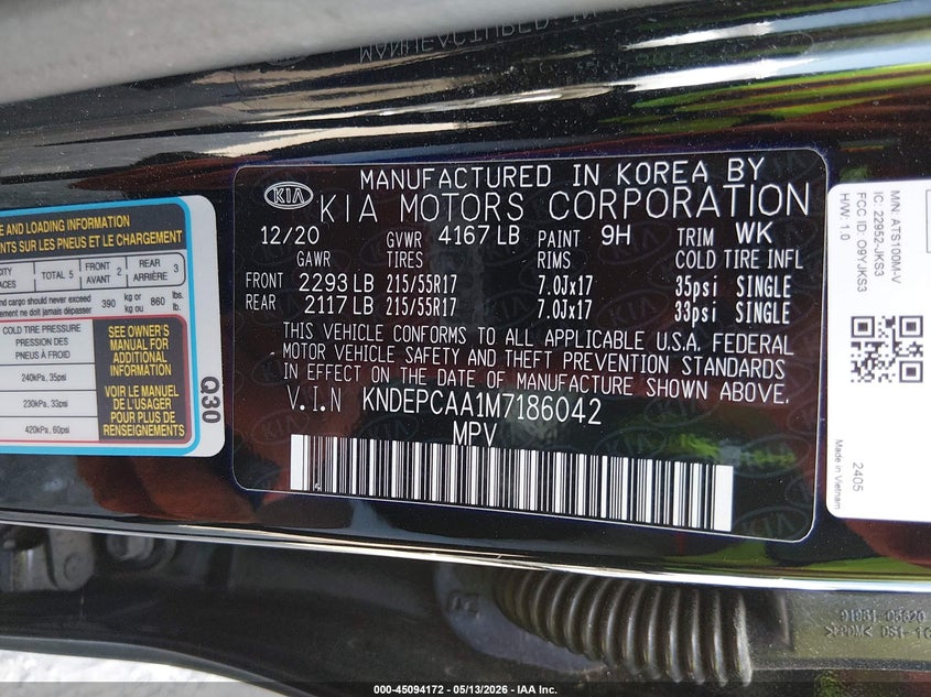2021 Kia Seltos VIN KNDEPCAA1M7186042 IAAI salvage auction — UNKNOWN, Clear (Tennessee), sold $6,400 on 2026-07-16 (photo 9)