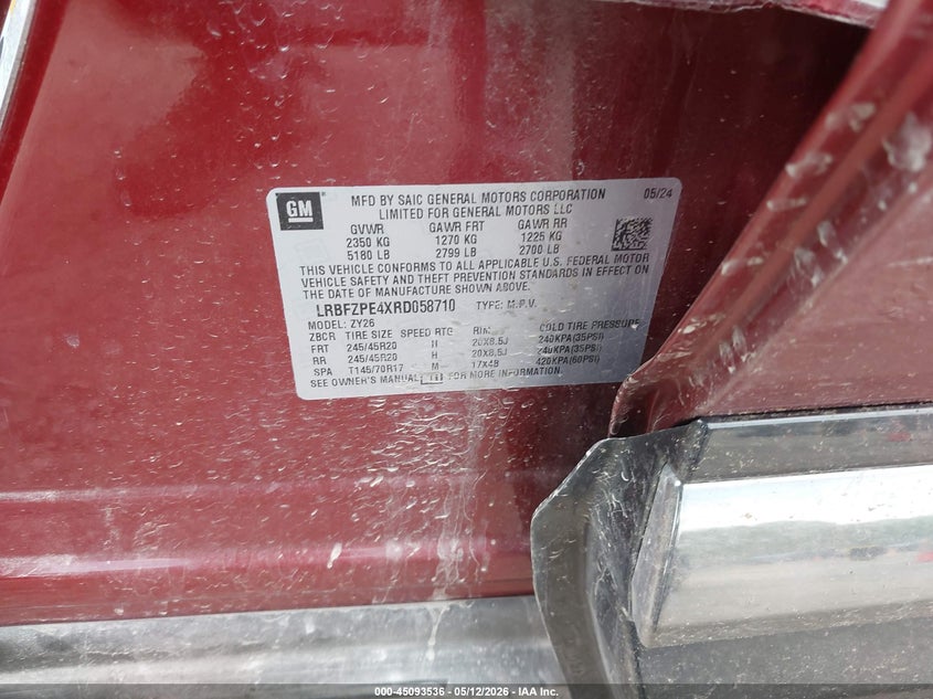 2024 Buick Envision VIN LRBFZPE4XRD058710 IAAI salvage auction — FRONT END, Salvage (Iowa), sold $2,300 on 2026-07-29 (photo 9)