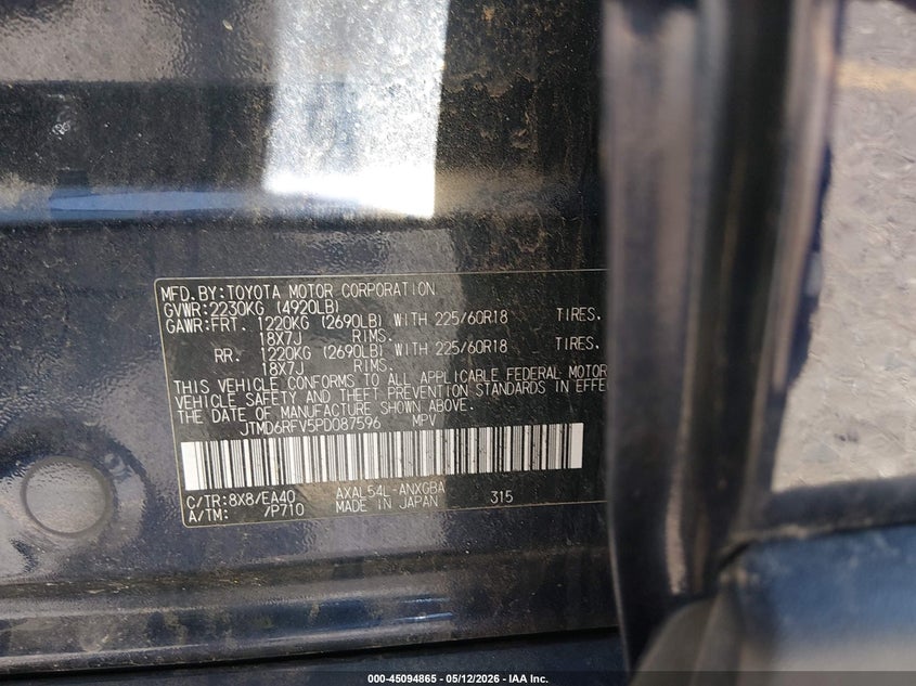 2023 Toyota Rav 4 VIN JTMD6RFV5PD087596 IAAI salvage auction — REAR END, Salvage (Colorado), sold $17,800 on 2026-07-14 (photo 9)