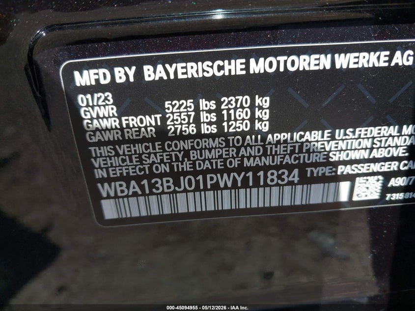 2023 BMW 5er VIN WBA13BJ01PWY11834 IAAI salvage auction — FRONT END, Wait Title, sold $9,000 on 2026-08-17 (photo 9)