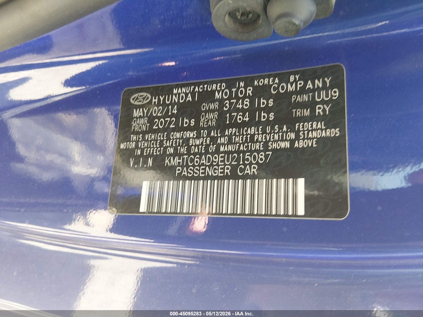 2014 Hyundai Veloster VIN KMHTC6AD9EU215087 IAAI salvage auction — NORMAL WEAR, Salvage (Texas), sold $275 on 2026-07-29 (photo 9)