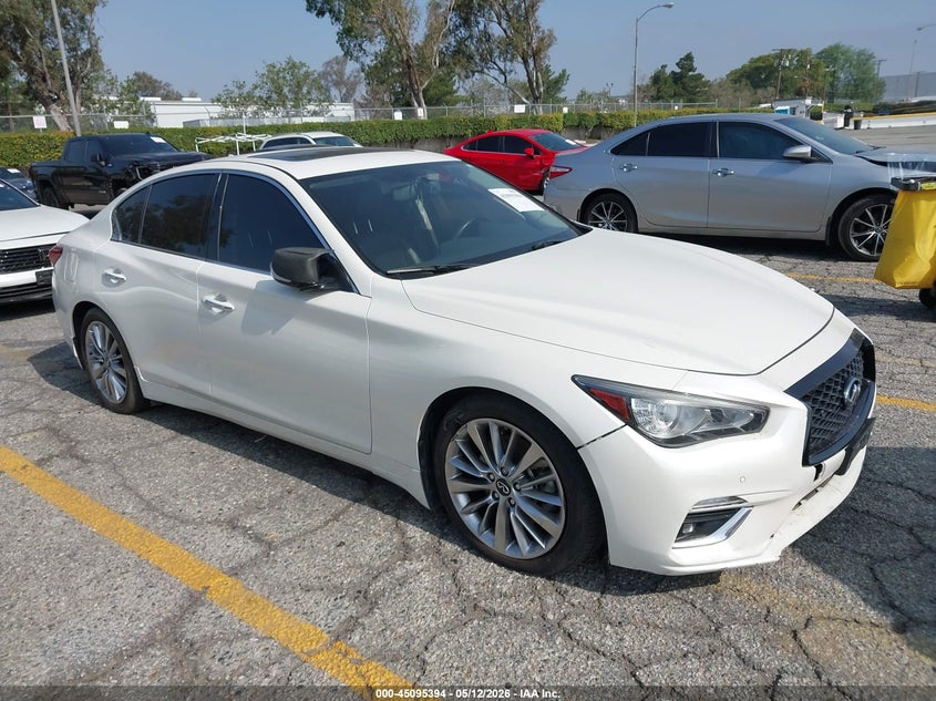 2021 Infiniti Q50 VIN JN1EV7BP0MM701519 IAAI salvage auction — LEFT FRONT, Salvage (California), sold $3,925 on 2026-07-28 (photo 1)
