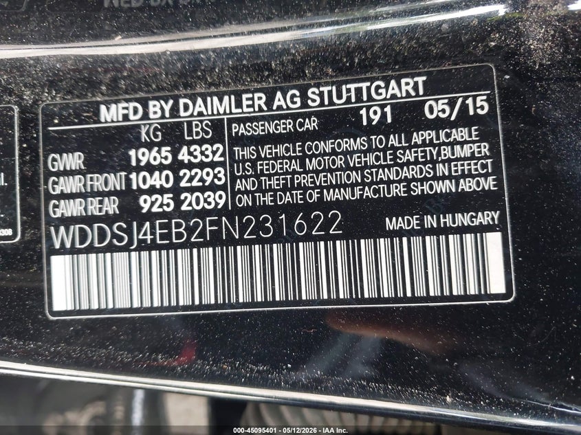 2015 Mercedes-benz Cla-klasse VIN WDDSJ4EB2FN231622 IAAI salvage auction — FRONT END, Salvage (Georgia), sold $775 on 2026-07-31 (photo 9)