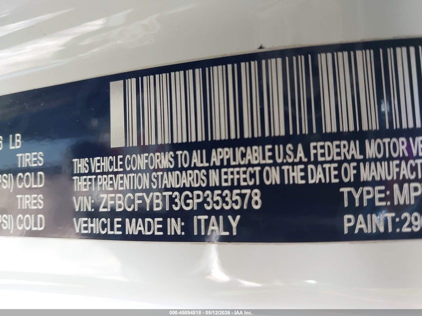 2016 Fiat 500x VIN ZFBCFYBT3GP353578 IAAI salvage auction — SIDE, Mv-907A (New York), sold $900 on 2026-07-07 (photo 9)