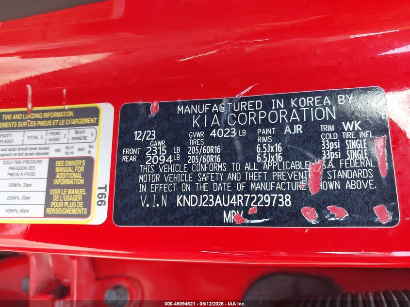 2024 Kia Soul VIN KNDJ23AU4R7229738 IAAI salvage auction — RIGHT FRONT, Salvage (Texas), sold $3,150 on 2026-07-14 (photo 9)
