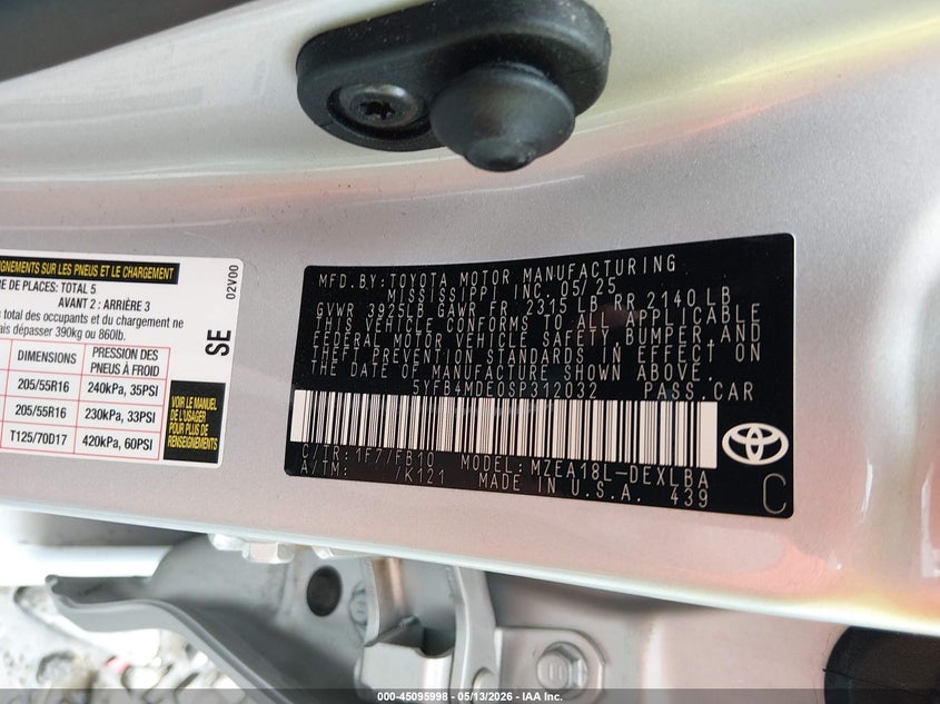 2025 Toyota Corolla VIN 5YFB4MDE0SP312032 IAAI salvage auction — REAR END, Salvage Title, sold $50 on 2026-07-15 (photo 9)