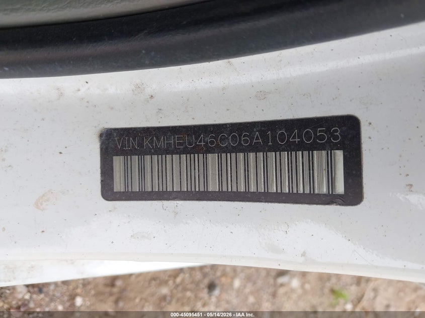 2006 Hyundai Sonata VIN KMHEU46C06A104053 IAAI salvage auction — LEFT FRONT, Salvage (Texas), sold $125 on 2026-07-13 (photo 9)