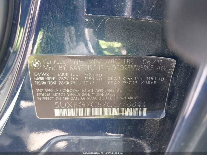 2012 BMW X6 VIN 5UXFG2C52CL778844 IAAI salvage auction — FRONT END, Clear (Michigan), sold $3,300 on 2026-07-16 (photo 9)
