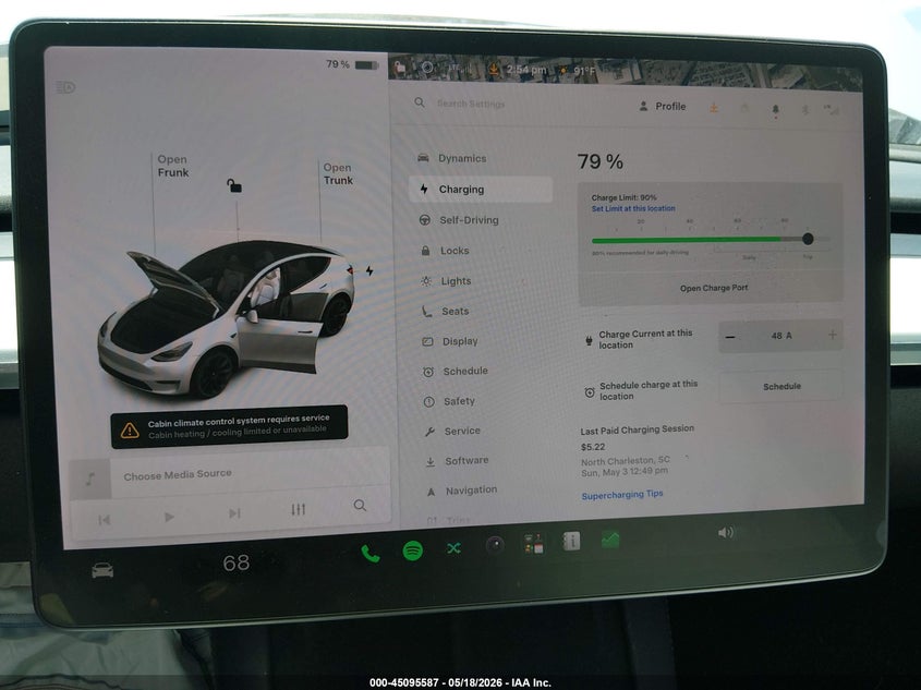 2022 Tesla Model y VIN 7SAYGAEE9NF308739 IAAI salvage auction — LEFT FRONT, Clear (South Carolina), sold $9,100 on 2026-07-15 (photo 7)