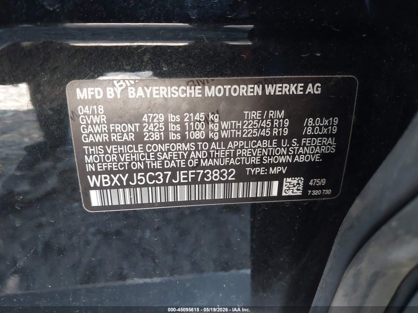 2018 BMW X2 VIN WBXYJ5C37JEF73832 IAAI salvage auction — REAR END, Salvage (Delaware), sold $6,200 on 2026-07-06 (photo 9)