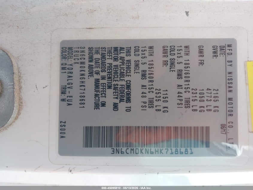 2017 Nissan Nv200 VIN 3N6CM0KN6HK718681 IAAI salvage auction — FRONT END, Salvage (Idaho), sold $950 on 2026-07-09 (photo 9)