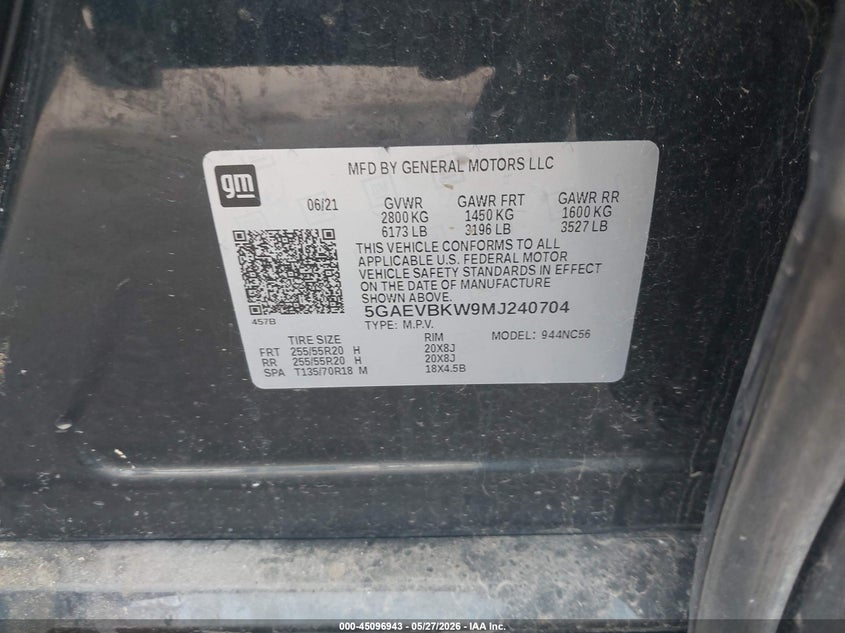 2021 Buick Enclave VIN 5GAEVBKW9MJ240704 IAAI salvage auction — LEFT SIDE, Salvage (Minnesota), sold $4,050 on 2026-07-27 (photo 9)