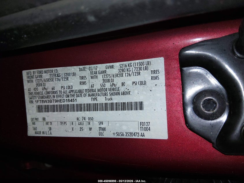 2017 Ford F350 VIN 1FT8W3BT9HED18451 IAAI salvage auction — TOTAL BURN, Salvage (Oregon), sold $1,000 on 2026-07-09 (photo 9)
