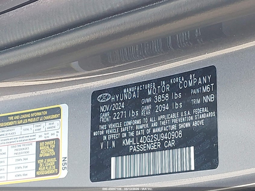2025 Hyundai Elantra VIN KMHLL4DG2SU940908 IAAI salvage auction — BIOHAZARD/CHEMICAL, Mv-907A (New York), sold $2,225 on 2026-07-07 (photo 9)