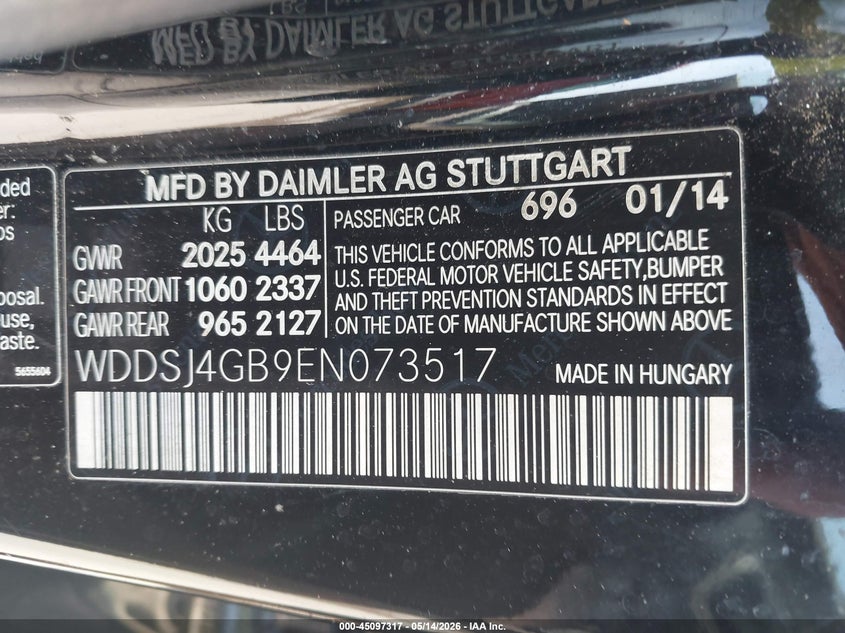 2014 Mercedes-benz Cla-klasse VIN WDDSJ4GB9EN073517 IAAI salvage auction — RIGHT SIDE, Salvage (North Carolina), sold $2,000 on 2026-07-30 (photo 9)