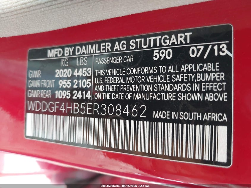2014 Mercedes-benz C-klasse VIN WDDGF4HB5ER308462 IAAI salvage auction — FRONT END, Salvage Title, sold $450 on 2026-08-02 (photo 9)