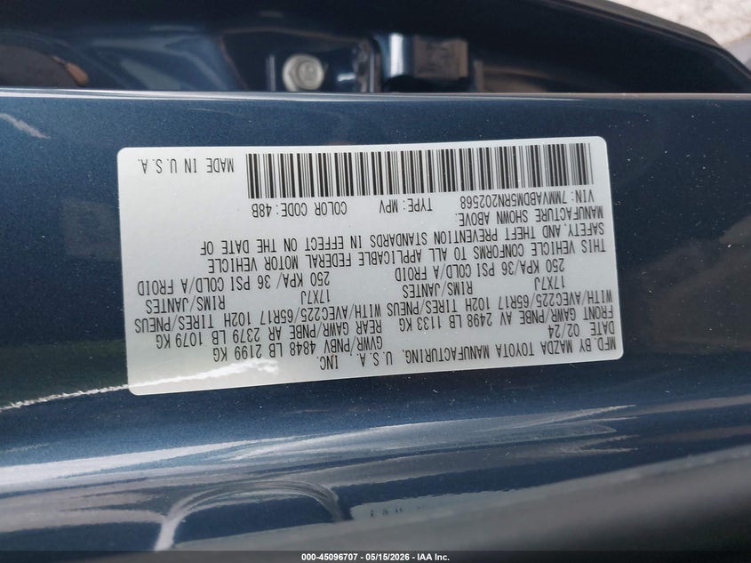 2024 Mazda Cx-50 VIN 7MMVABDM5RN202568 IAAI salvage auction — REAR END, Salvage (Massachusetts), sold $6,600 on 2026-07-17 (photo 9)