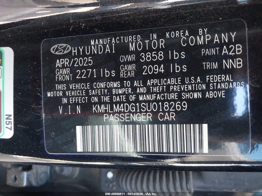 2025 Hyundai Elantra VIN KMHLM4DG1SU018269 IAAI salvage auction — FRONT END, Salvage (Arizona), sold $6,150 on 2026-07-14 (photo 9)