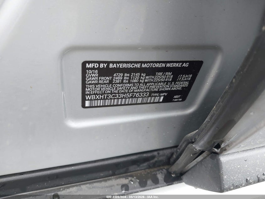 2017 BMW X1 VIN WBXHT3C33H5F76333 IAAI salvage auction — BIO HAZARD, Bill Of Sale (Washington), sold $2,900 on 2026-07-08 (photo 9)