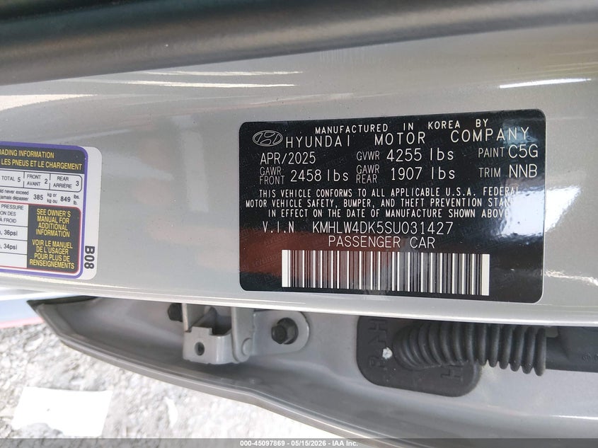 2025 Hyundai Elantra n VIN KMHLW4DK5SU031427 IAAI salvage auction — FRONT END, Salvage (Tennessee), sold $9,525 on 2026-07-16 (photo 9)