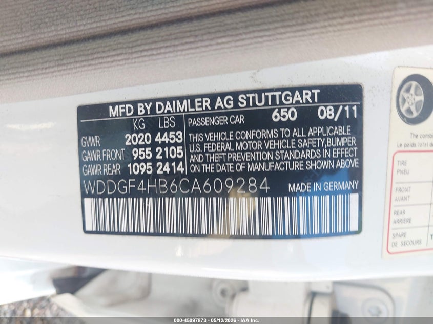 2012 Mercedes-benz C-klasse VIN WDDGF4HB6CA609284 IAAI salvage auction — FRONT END, Original (Texas), sold $250 on 2026-07-29 (photo 9)