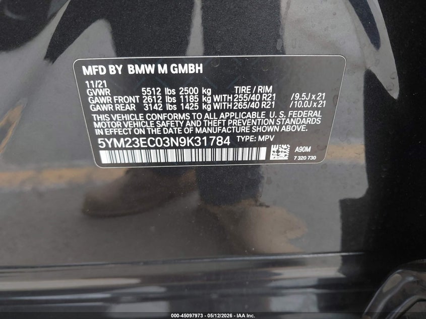 2022 BMW X4 m VIN 5YM23EC03N9K31784 IAAI salvage auction — FRONT END, Salvage (California), sold $8,050 on 2026-07-13 (photo 9)