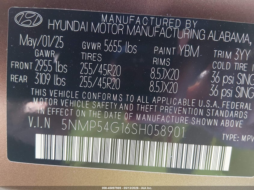 2025 Hyundai Santa fe VIN 5NMP54G16SH058901 IAAI salvage auction — FRONT END, Salvage (North Carolina), sold $12,025 on 2026-07-29 (photo 9)