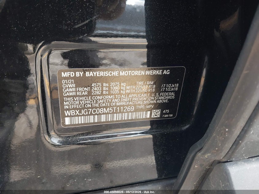 2021 BMW X1 VIN WBXJG7C08M5T11269 IAAI salvage auction — FRONT END, Salvage (Georgia), sold $2,400 on 2026-07-22 (photo 9)