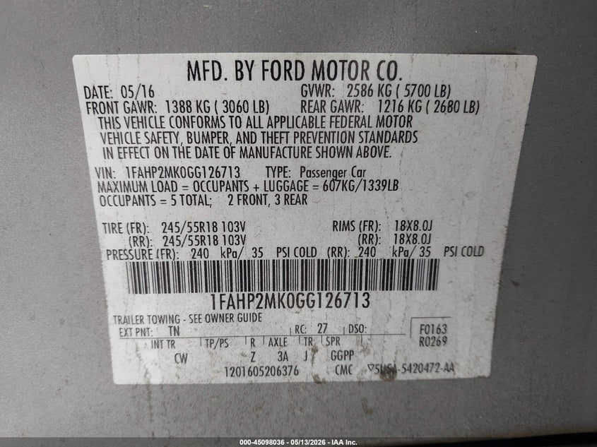 2016 Ford Police VIN 1FAHP2MK0GG126713 IAAI salvage auction — REAR END, Clear (Virginia), sold $975 on 2026-07-07 (photo 9)