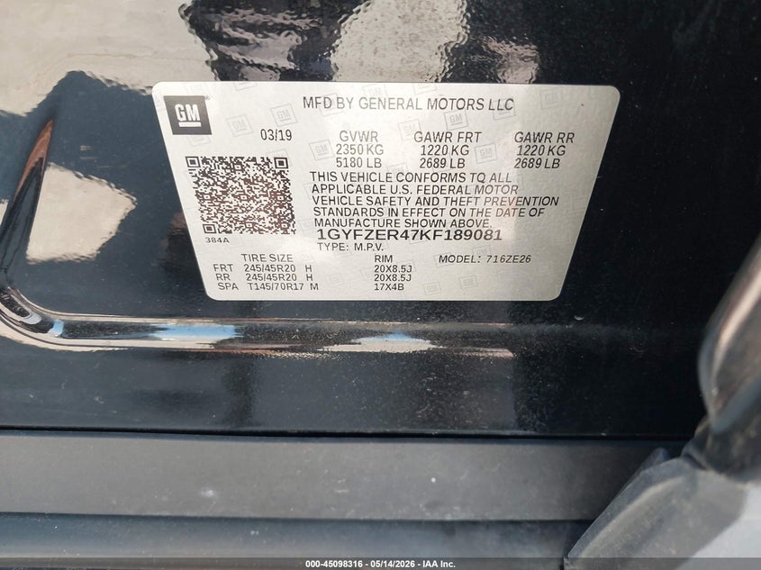2019 Cadillac Xt4 VIN 1GYFZER47KF189081 IAAI salvage auction — FRONT END, Salvage (Texas), sold $3,400 on 2026-07-11 (photo 9)