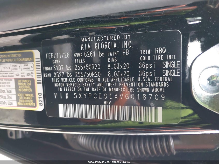 2027 Kia Telluride VIN 5XYPCES1XVG018709 IAAI salvage auction — FRONT END, Clear (Michigan), sold $16,100 on 2026-07-18 (photo 9)