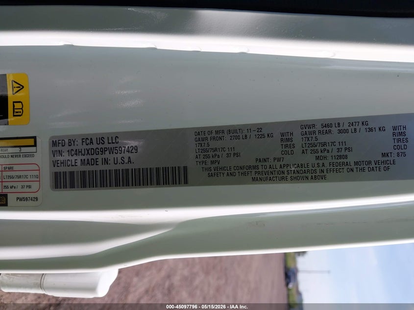 2023 Jeep Wrangler / VIN 1C4HJXDG9PW597429 IAAI salvage auction — REAR END, Original (Texas), sold $11,600 on 2026-08-01 (photo 9)