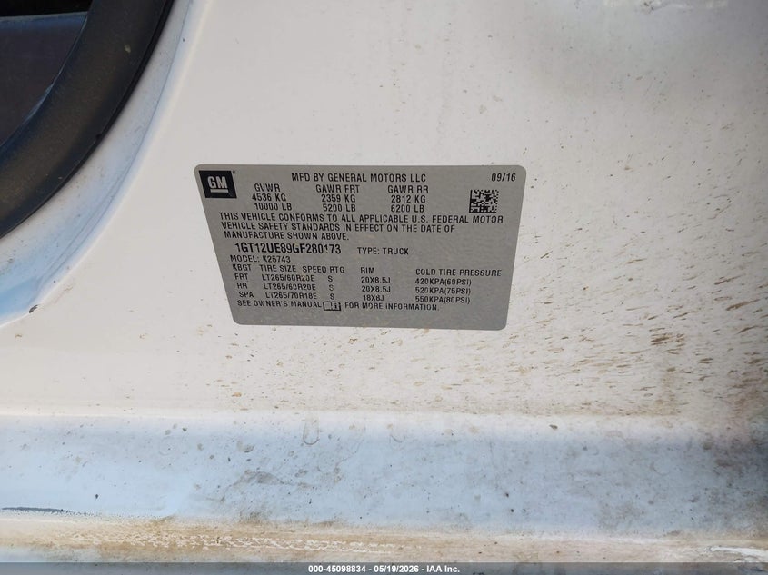 2016 Gmc SIERRA VIN 1GT12UE89GF280173 IAAI salvage auction — LEFT SIDE, Original (Texas), sold $13,200 on 2026-07-29 (photo 9)