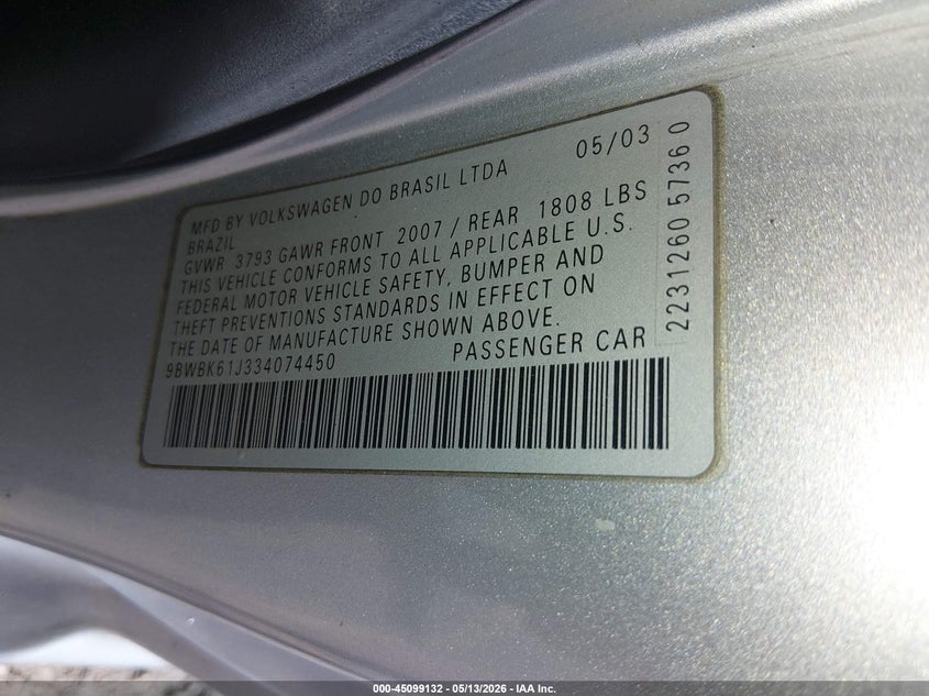 2003 Volkswagen Golf VIN 9BWBK61J334074450 IAAI salvage auction — RIGHT FRONT, Salvage (Colorado), sold $25 on 2026-07-28 (photo 9)