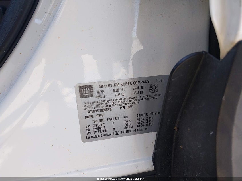 2022 Chevrolet Trailblazer VIN KL79MVSL7NB079630 IAAI salvage auction — FRONT END, Salvage (Arkansas), sold $2,750 on 2026-08-02 (photo 9)