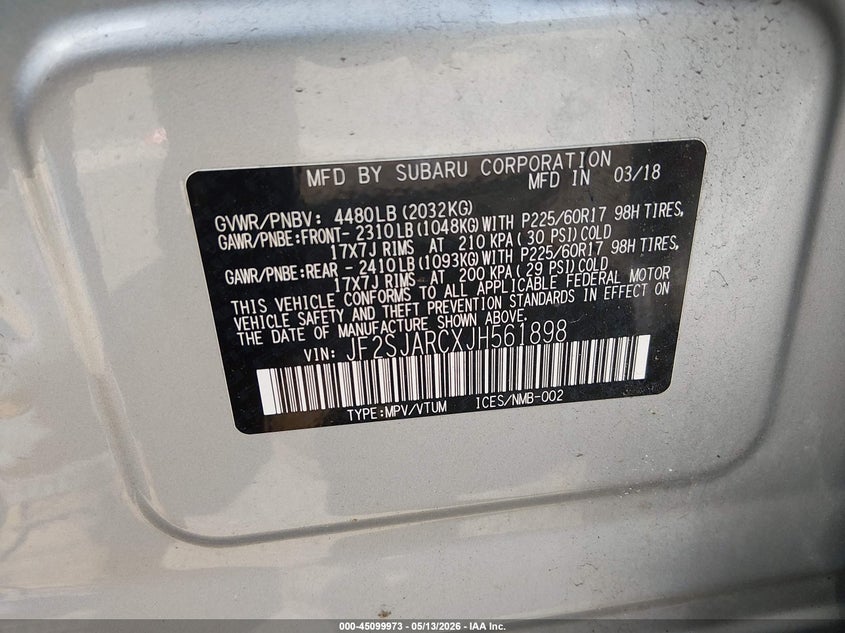 2018 Subaru Forester VIN JF2SJARCXJH561898 IAAI salvage auction — FRONT END, Salvage (New Jersey), sold $1,900 on 2026-07-06 (photo 9)