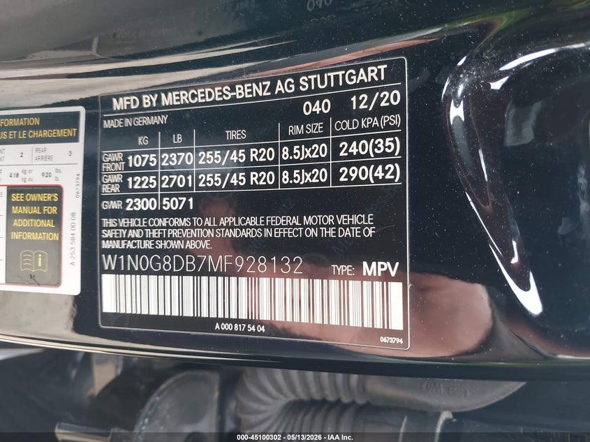 2021 Mercedes-benz Glc VIN W1N0G8DB7MF928132 IAAI salvage auction — FRONT END, Mv-907A (New York), sold $8,200 on 2026-07-07 (photo 9)