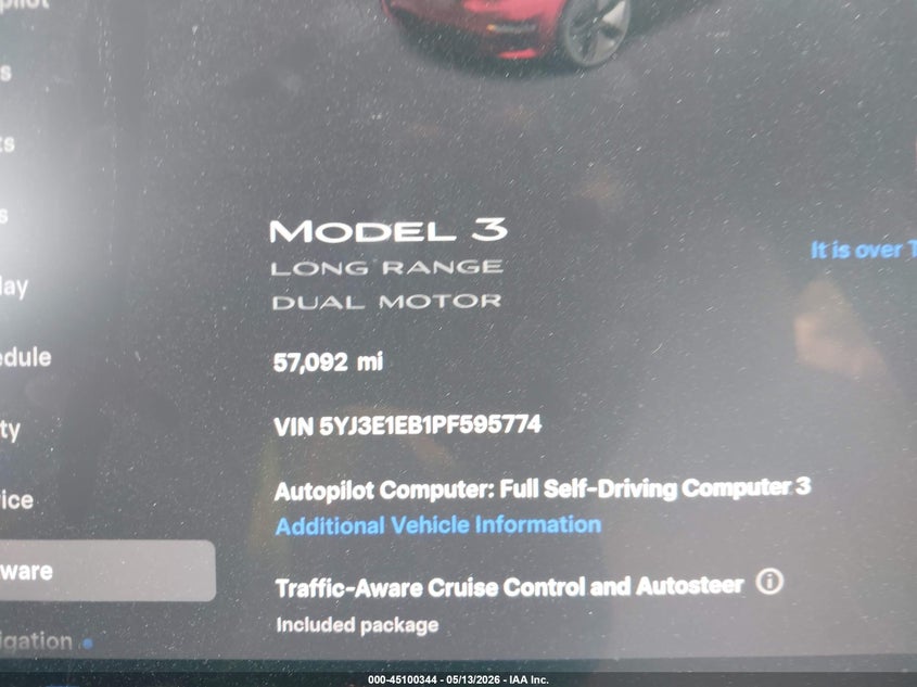 2023 Tesla Model 3 VIN 5YJ3E1EB1PF595774 IAAI salvage auction — HAIL, Salvage (Illinois), sold $7,750 on 2026-07-16 (photo 7)