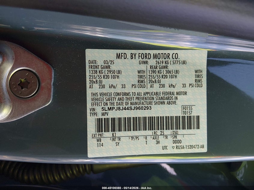 2025 Lincoln Nautilus VIN 5LMPJ8J44SJ960293 IAAI salvage auction — RIGHT SIDE, Rebuildable (Florida), sold $20,600 on 2026-07-20 (photo 9)