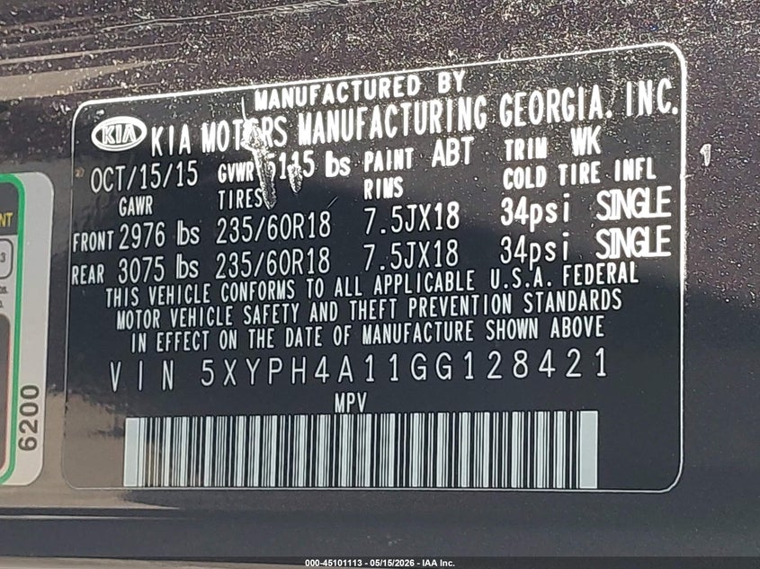 2016 Kia Sorento VIN 5XYPH4A11GG128421 IAAI salvage auction — RIGHT SIDE, Salvage (Mississippi), sold $875 on 2026-07-30 (photo 9)
